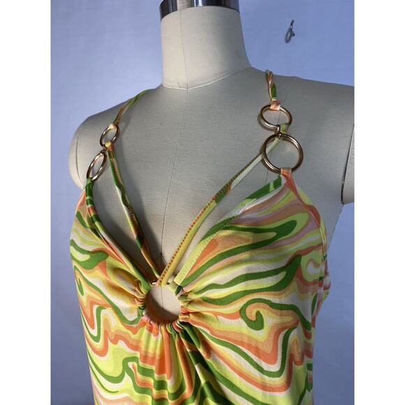 New Mod Psychedelic Bodysuit Orange Yellow Green Marbled Rue21 Womens Juniors L - Picture 3 of 8